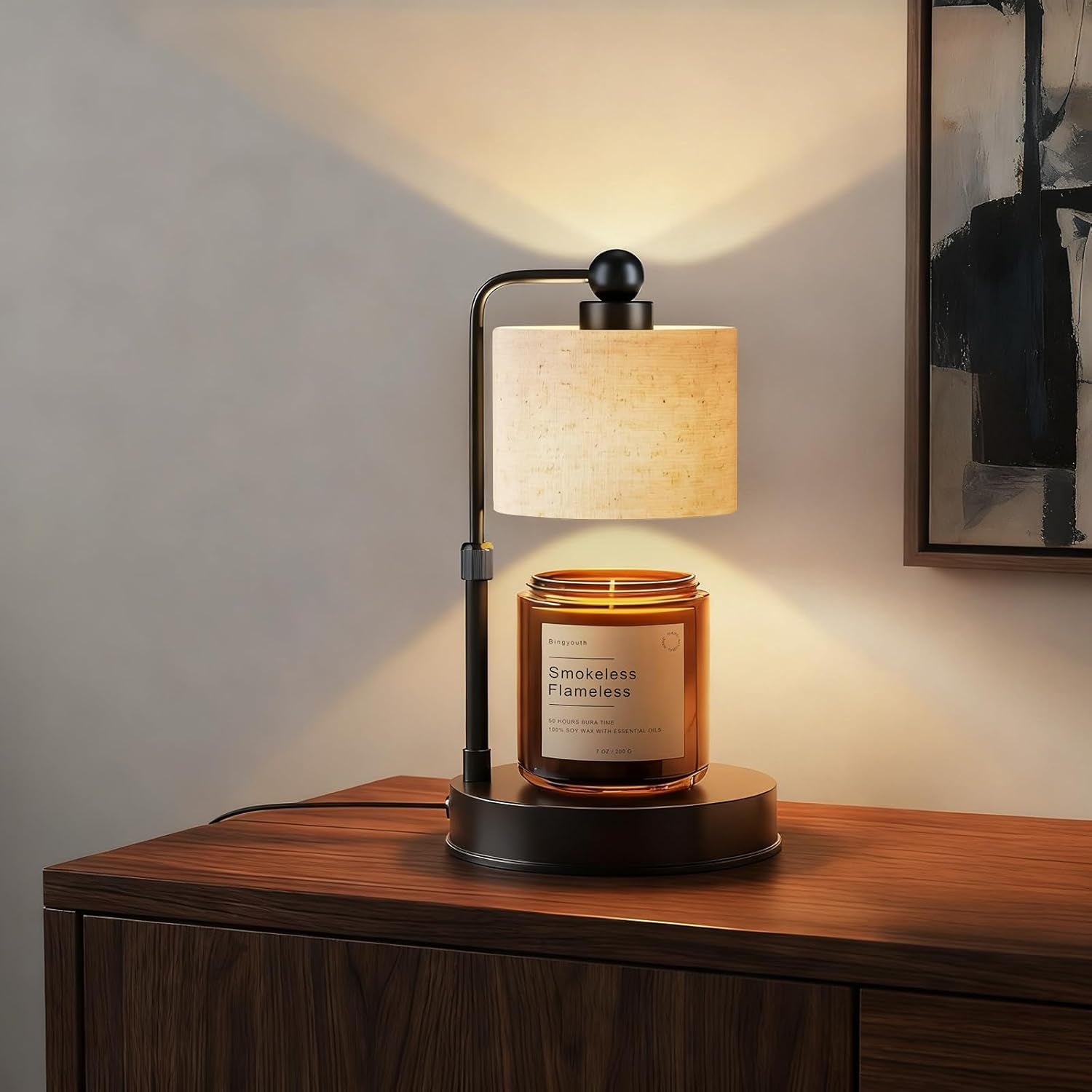 Candle Warmer Lamp with Timer, Modern Farmhouse Candle Warmer, Height Adjustable & Dimmable Electric Candle Warmer Lamp, Includes 2 Bulbs, Birthday Gift for Women, Mom, Housewarming - Flaxen