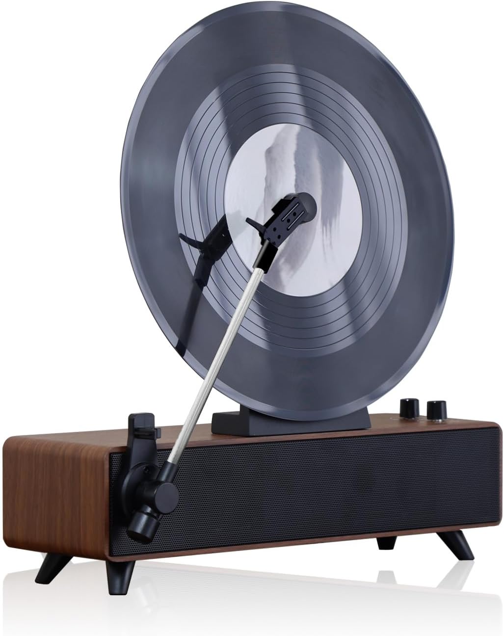 Retro Bluetooth Speaker with Vintage Vertical Record Design, Earthy Aesthetic Home Decor for Kitchen, Bedroom, Apartment, Desk & Shelf (Walnut)