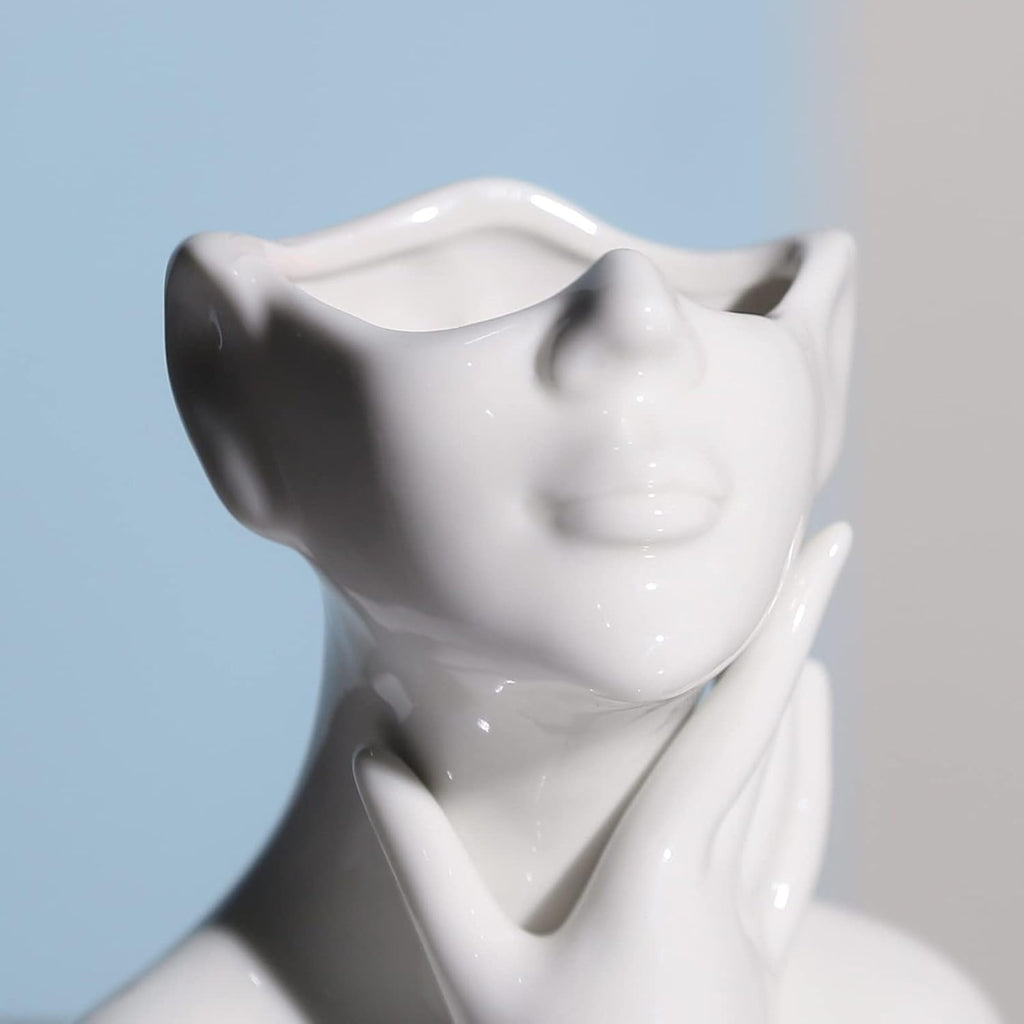 Ceramic Female Face Vase Art, Modern Decorative Vase Centerpiece for Table, Shelf, Living Room, Office, Bedroom, Small