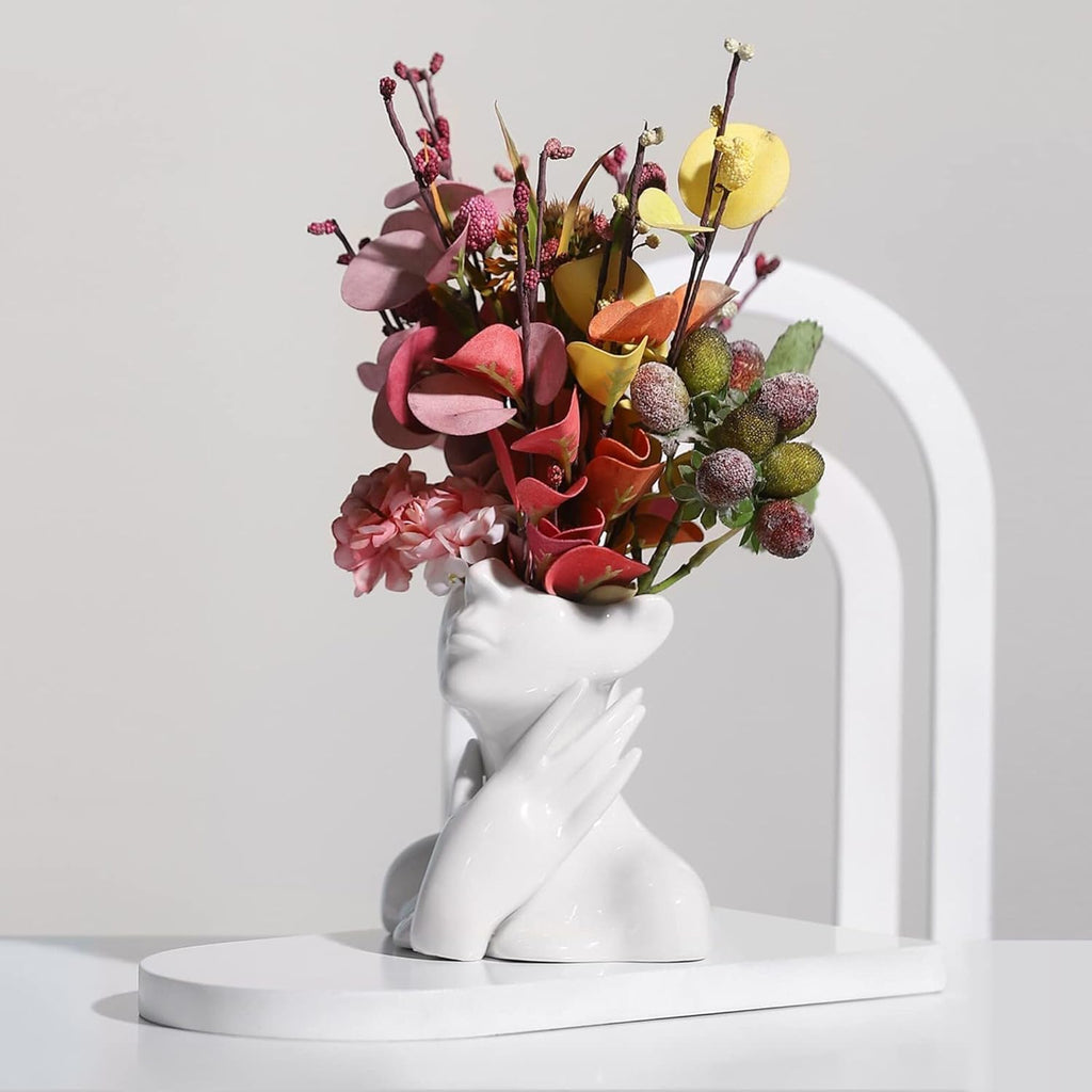 Ceramic Female Face Vase Art, Modern Decorative Vase Centerpiece for Table, Shelf, Living Room, Office, Bedroom, Small