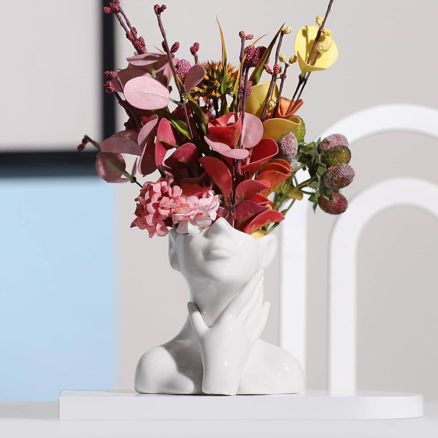 Ceramic Female Face Vase Art, Modern Decorative Vase Centerpiece for Table, Shelf, Living Room, Office, Bedroom, Small
