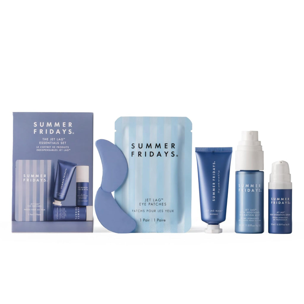 Jet Lag™ Essentials - Mini Hydrating Skin Care Set with Jet Lag™ Mask, Eye Patches, Deep Hydration Face Serum & Hydration Mist - Travel Size Skincare Kit & Gift Set (4 Count)