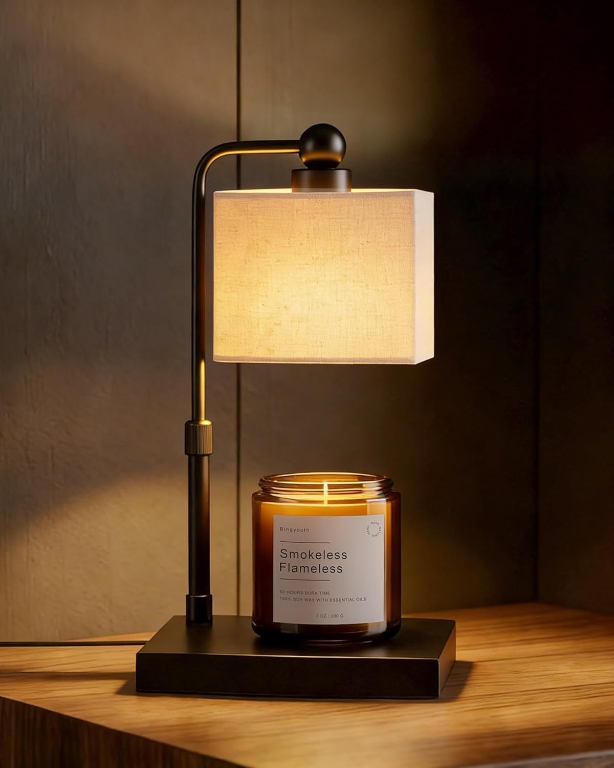 Candle Warmer Lamp with Timer, Modern Farmhouse Candle Warmer, Height Adjustable & Dimmable Electric Candle Warmer Lamp, Includes 2 Bulbs, Birthday Gift for Women, Mom, Housewarming - Flaxen